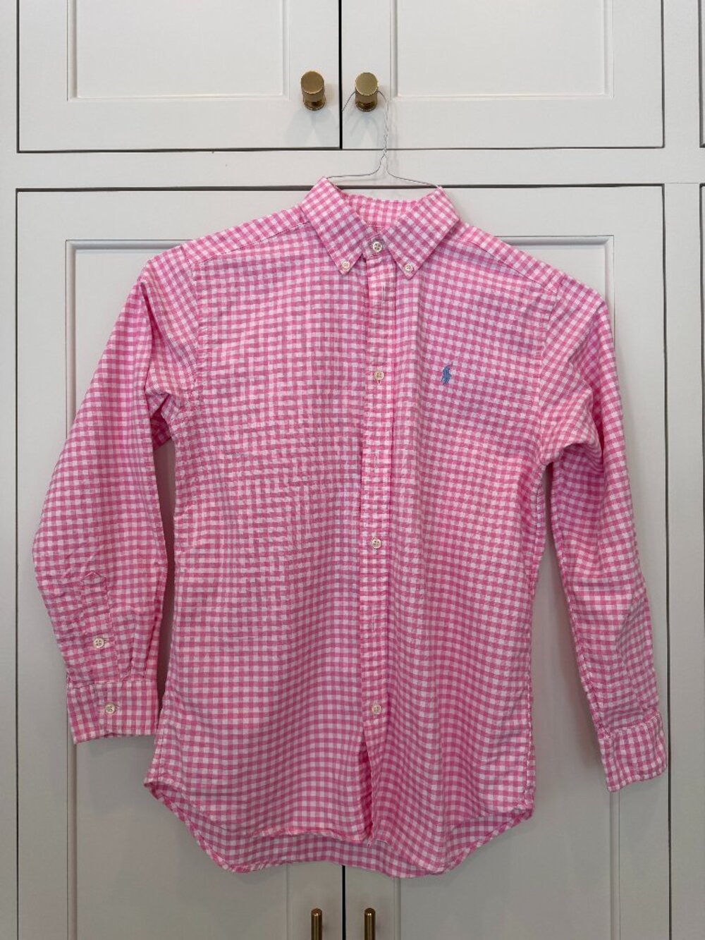 Ralph Lauren Boy's Button Down Dress Shirt | Size L (14-16) | Pink and White